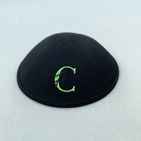 Black Cotton Kippah with embroidered monogram on outside