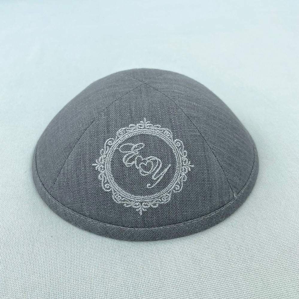 Grey Linen Personalised Kippot