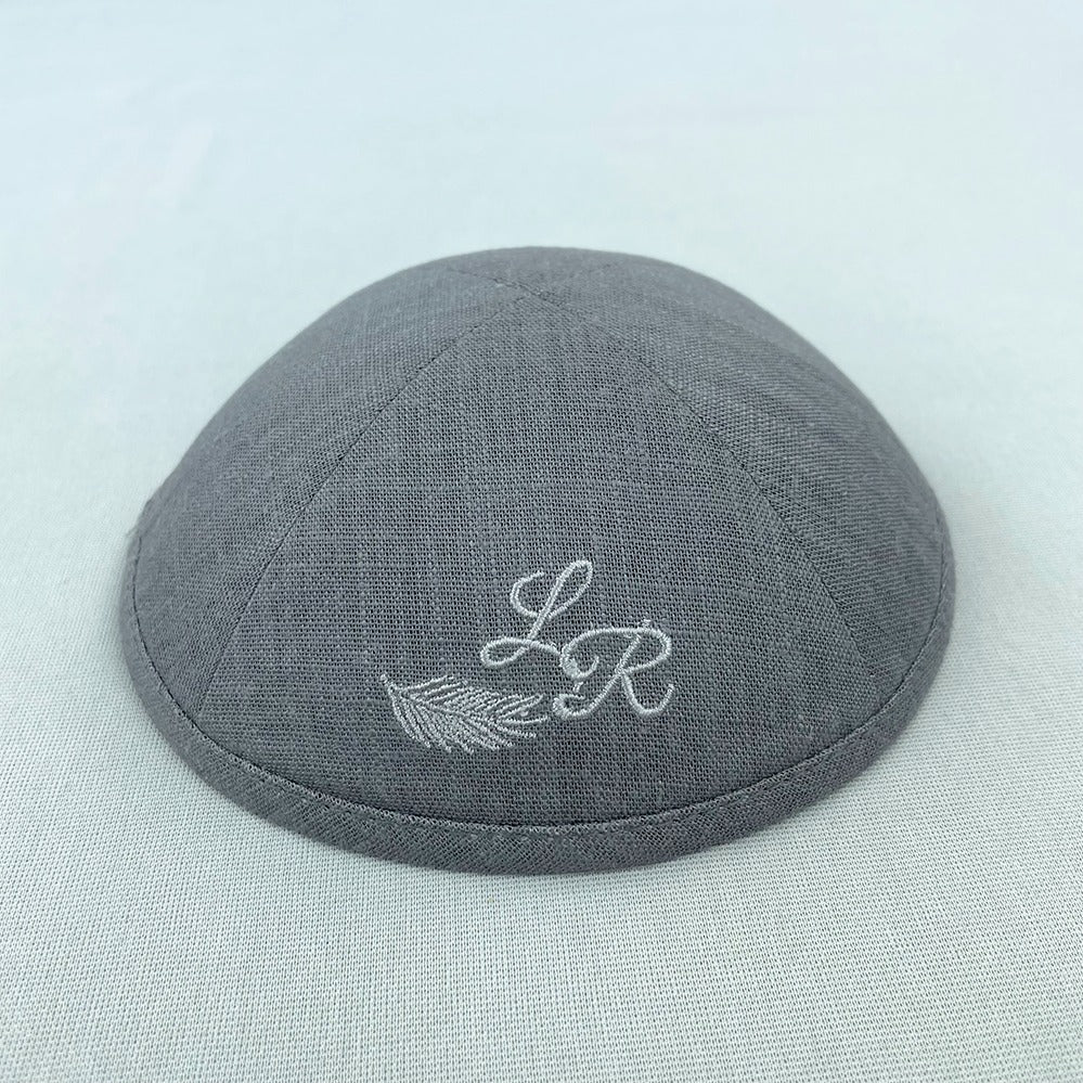 Grey Linen Personalised Kippot