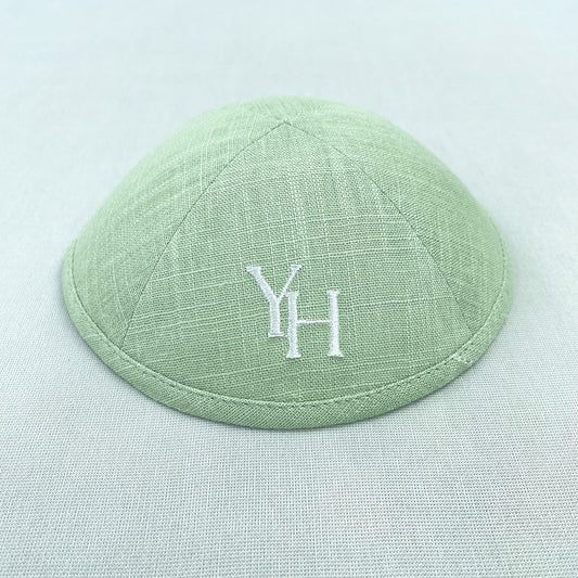 Sage Green Linen Personalised Kippot