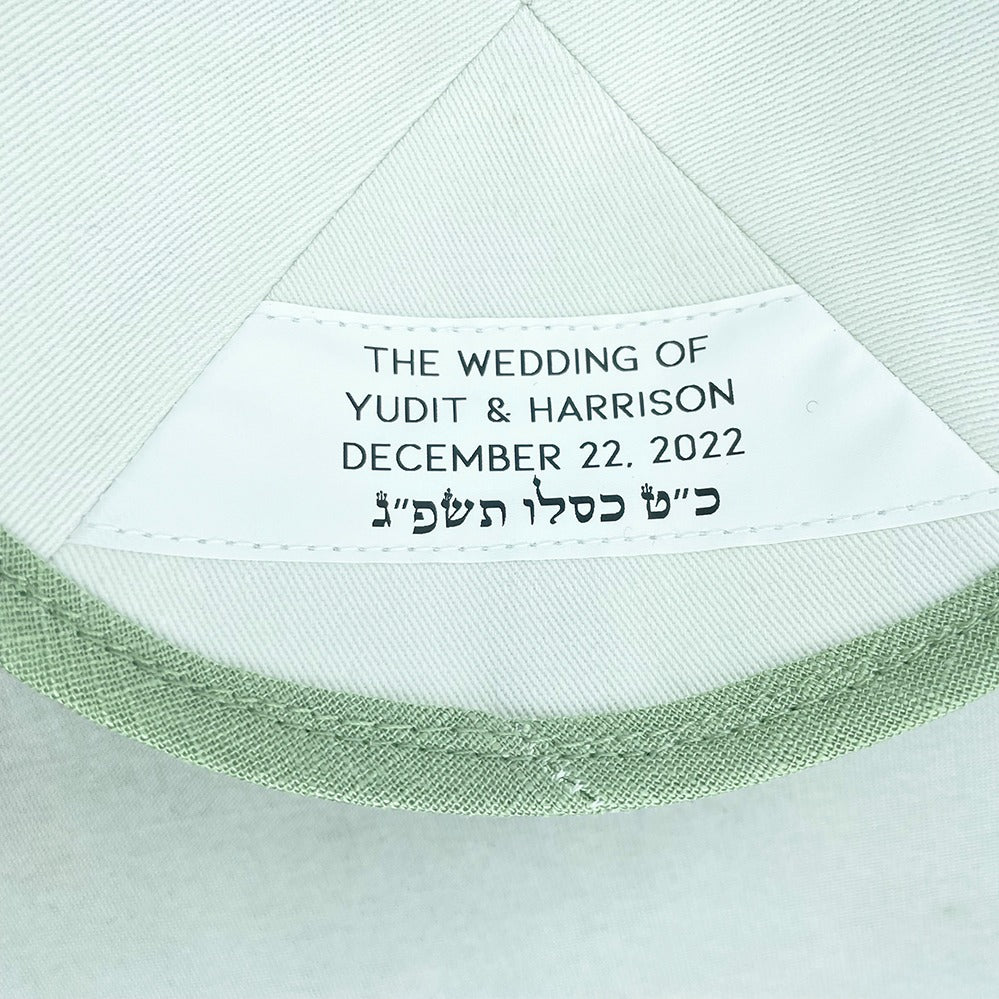 Sage Green Linen Personalised Kippot