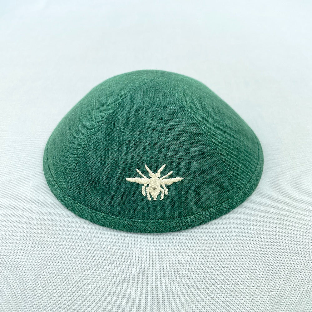 Emerald Green Linen Personalised Kippot