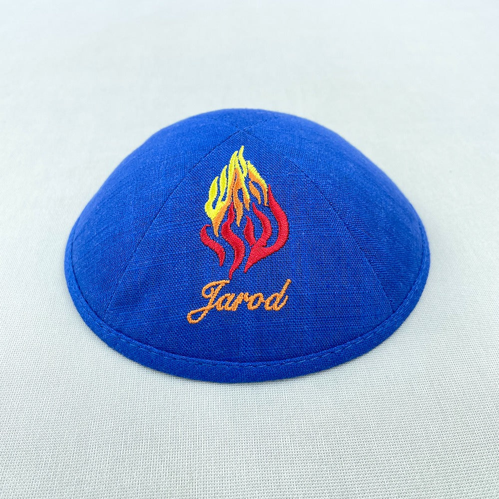 Royal Blue Linen Personalised Kippot