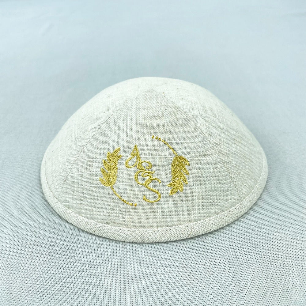 Oatmeal Linen Personalised Kippot