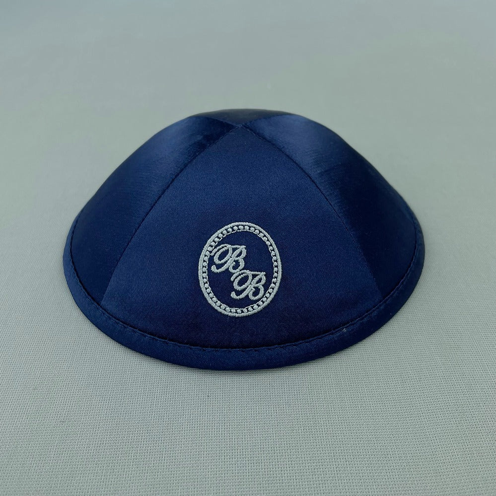 Navy Blue Satin Personalised Kippot