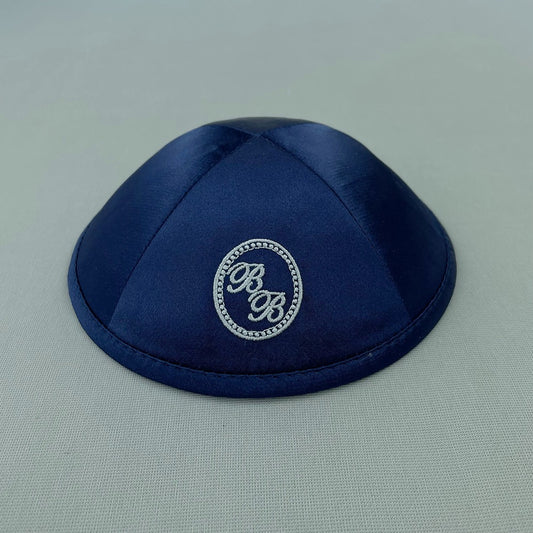 Navy Blue Satin Personalised Kippot