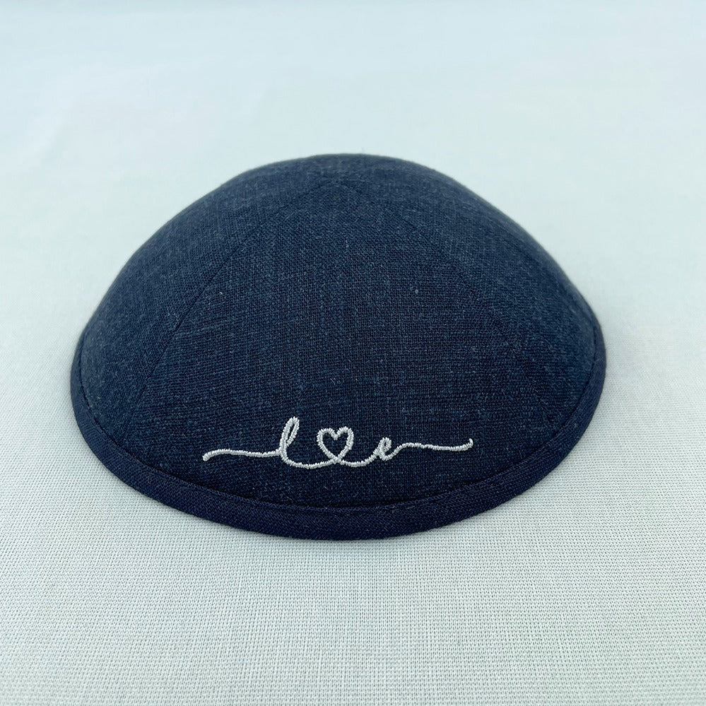 Navy Linen Personalised Kippot