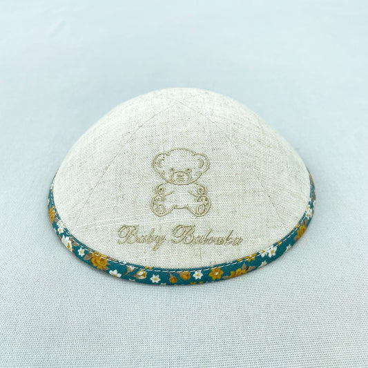 Oatmeal with Green Botanic Trim Personalised Kippot