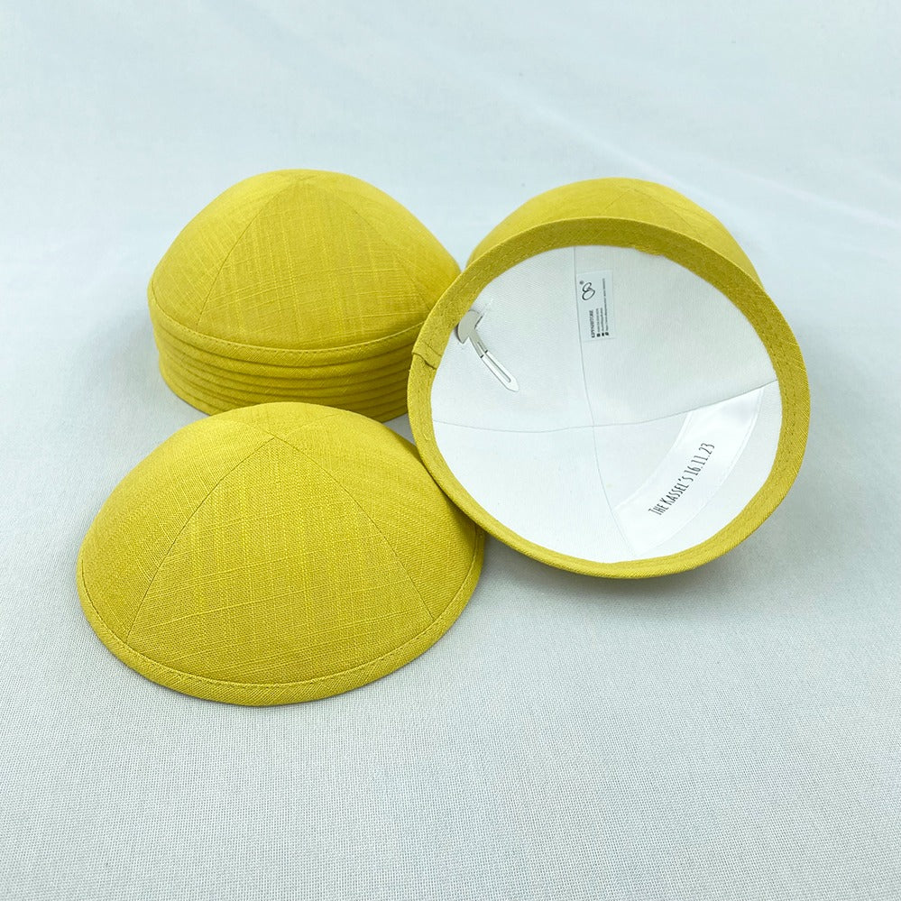 Yellow Linen Personalised Kippot