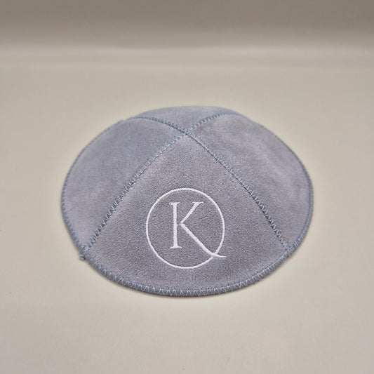 Grey Cow Hide Leather Personalised Kippot