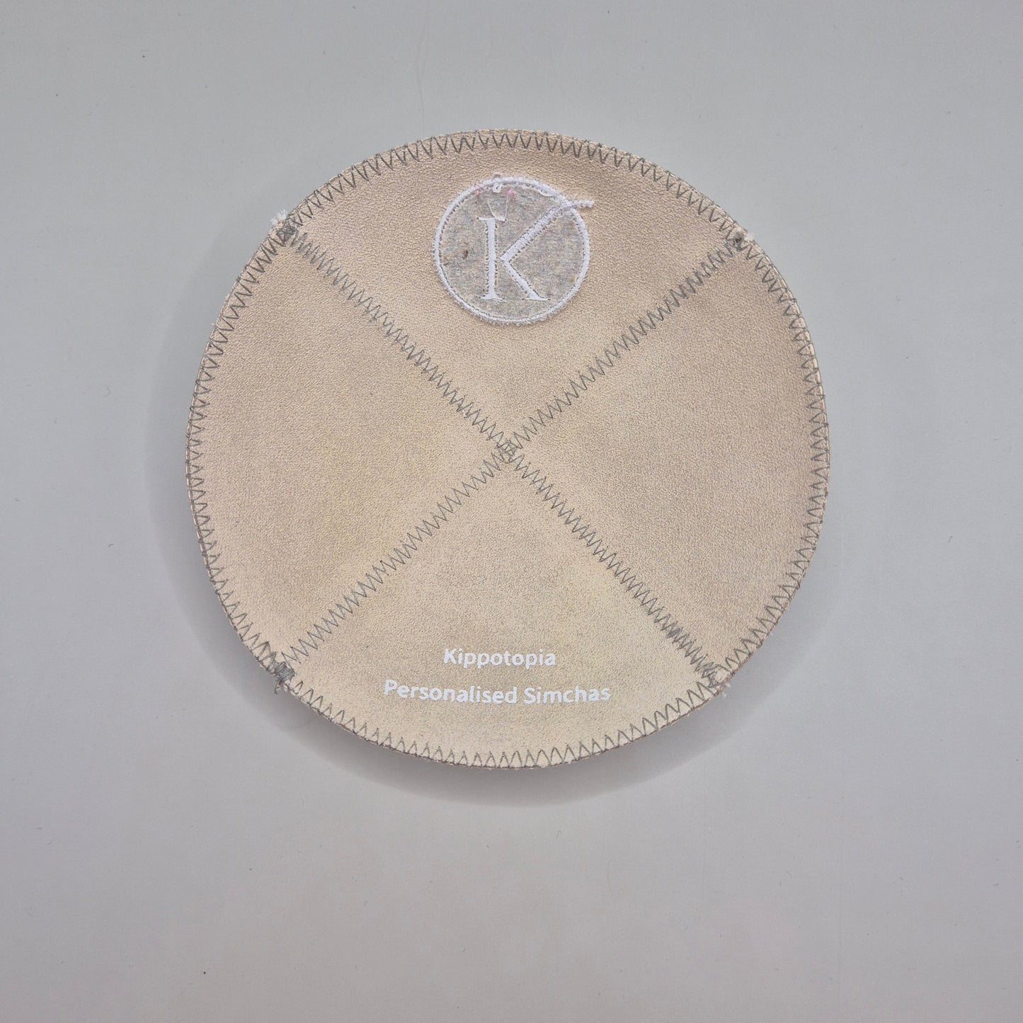 Light Beige Cow Hide Leather Personalised Kippot