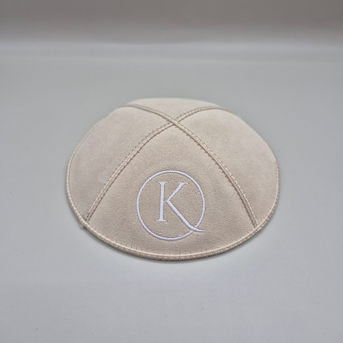 Light Beige Cow Hide Leather Personalised Kippot