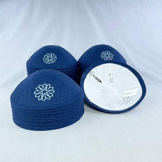 Light Navy Linen Personalised Kippot