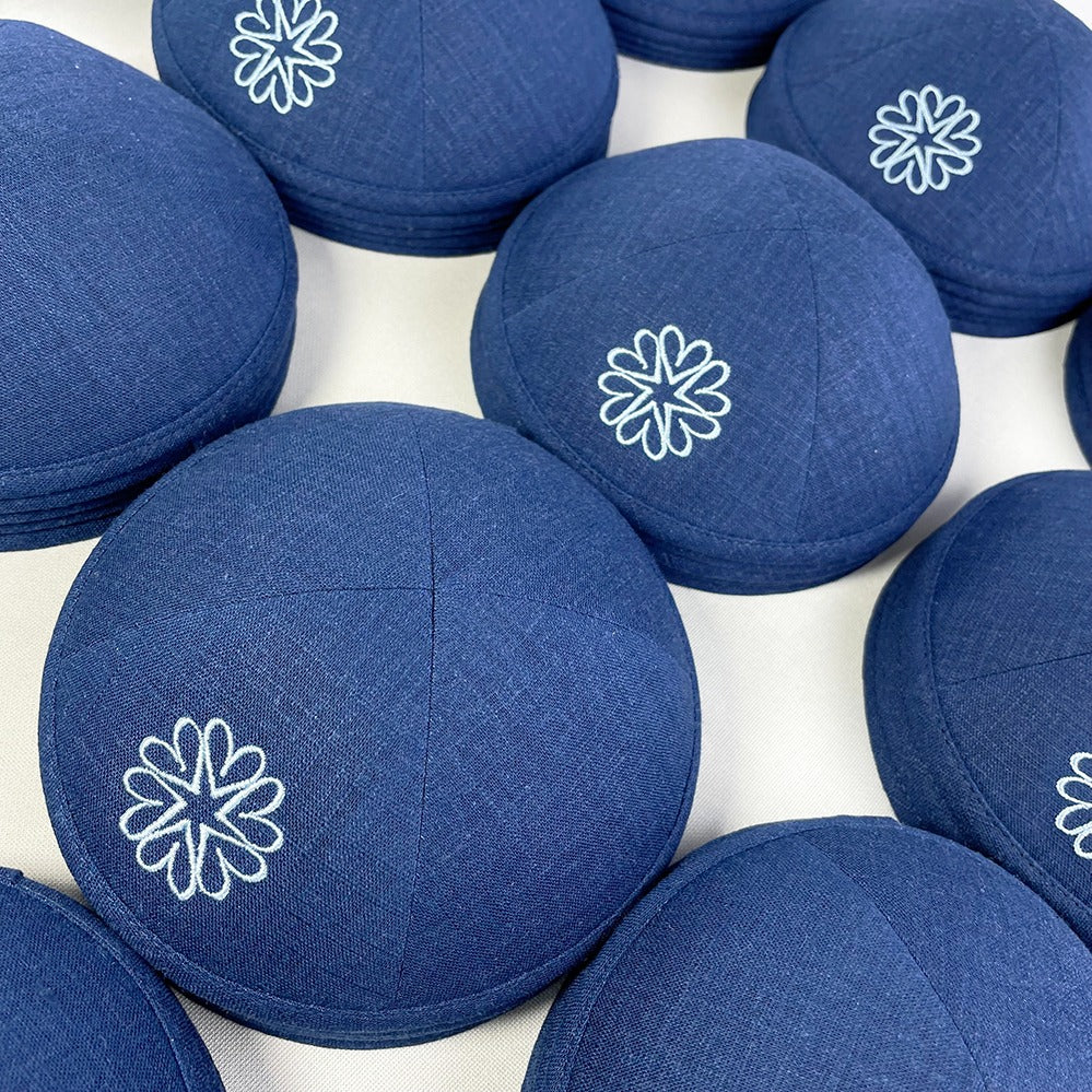 Light Navy Linen Personalised Kippot