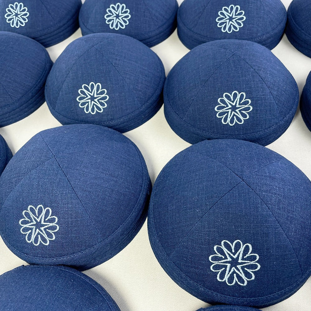 Light Navy Linen Personalised Kippot