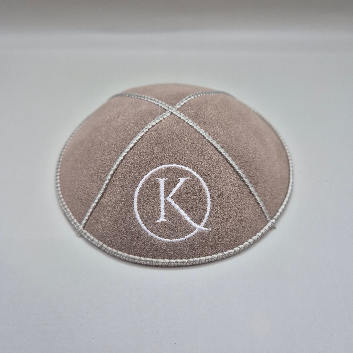 Light Taupe Cow Hide Leather Personalised Kippot